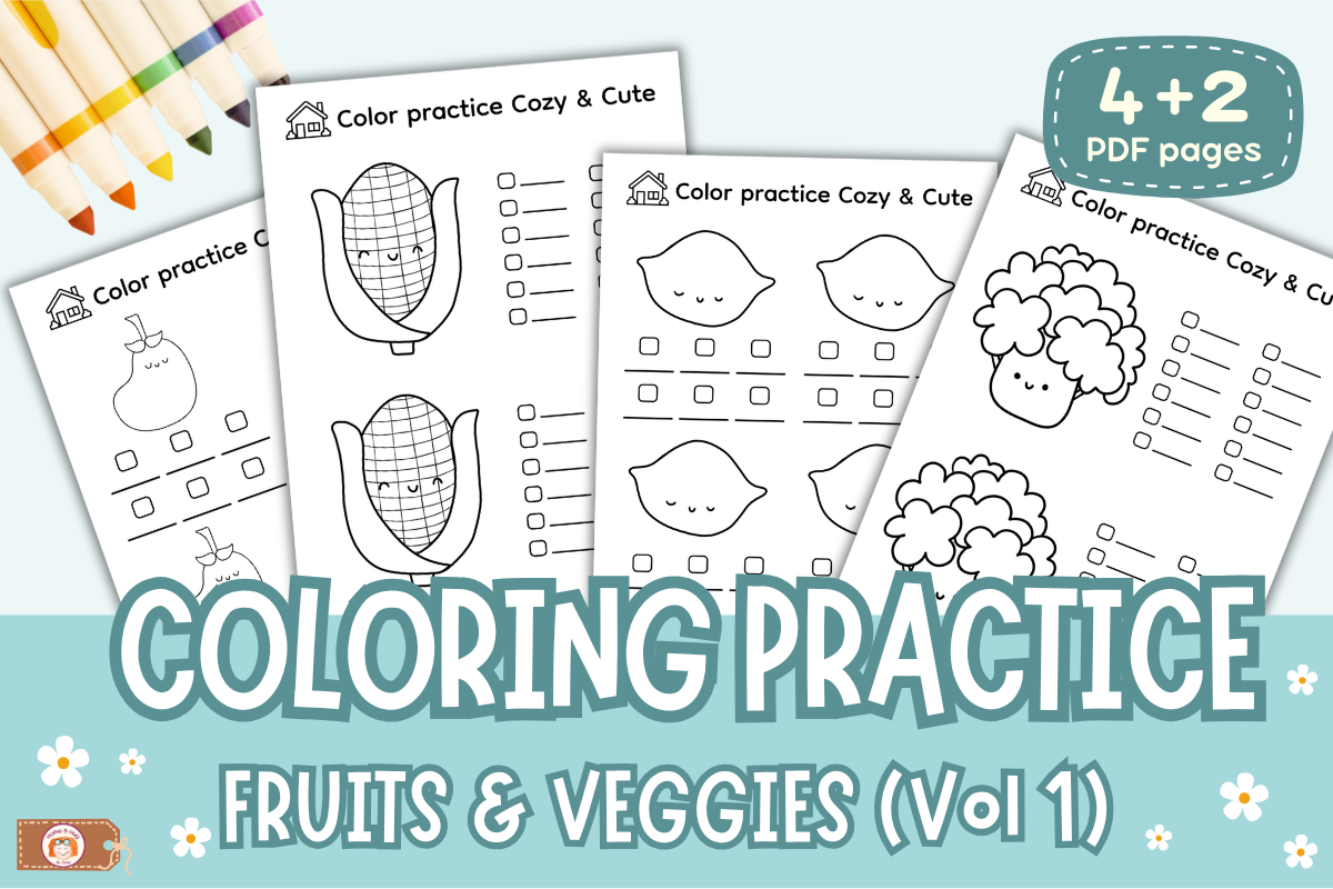 Coloring Practice Worksheets Veggies V 1