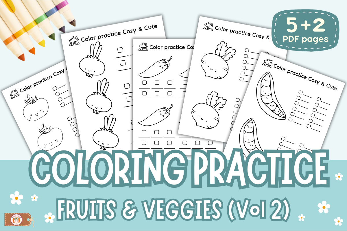 Coloring Practice Worksheets Veggies V2