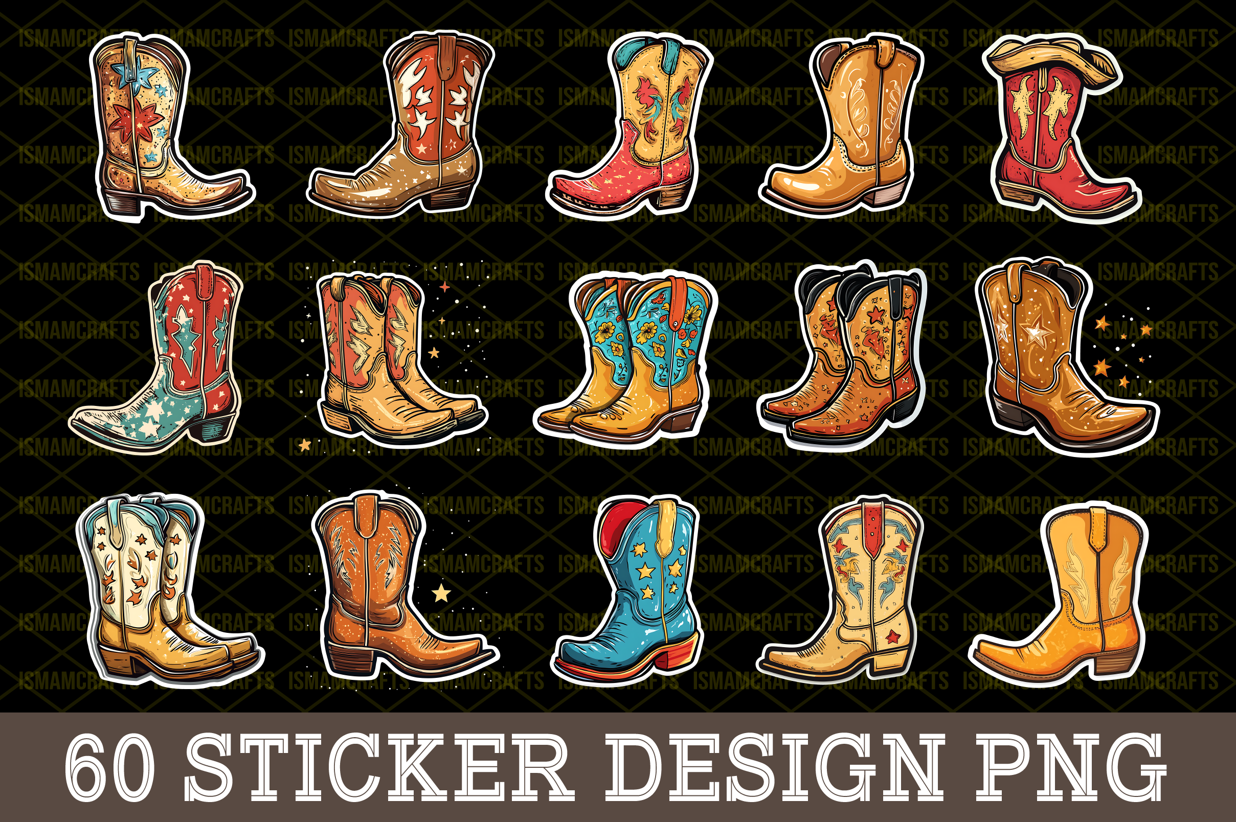 Cowboy Boot Sticker Bundle PNG Graphic by IsmamCrafts · Creative Fabrica