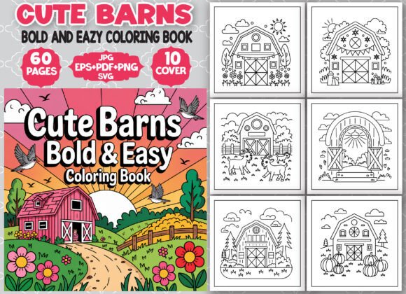 Cute Barns Bold and Easy Coloring Book