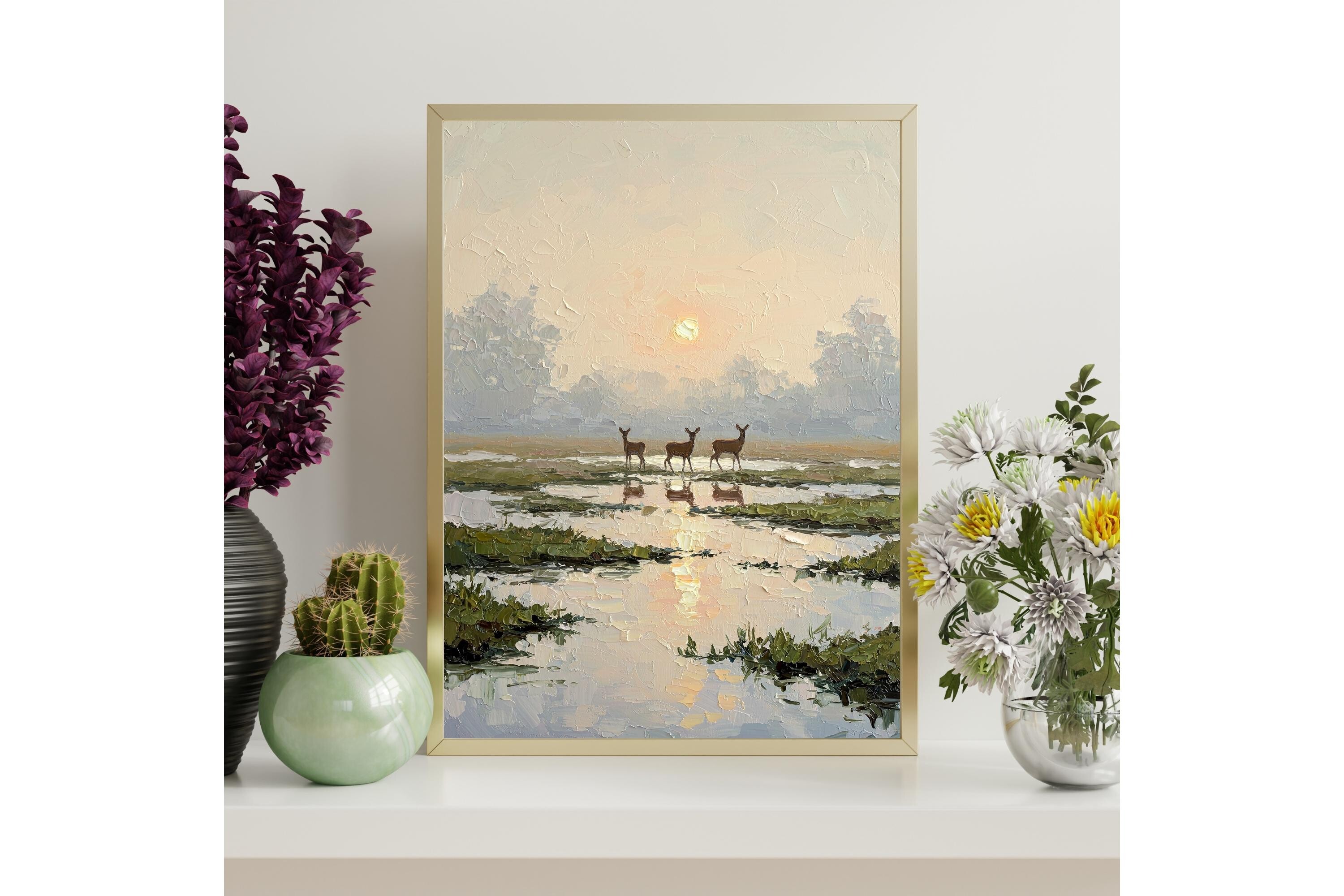 Deer Sunset Wall Art Print
