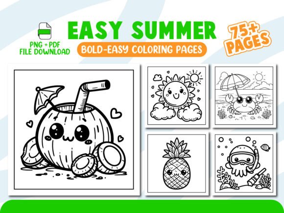 Easy Summer Bold Coloring Pages for Kids