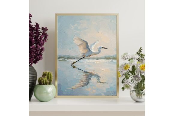 Egret Flying Printable Wall Art