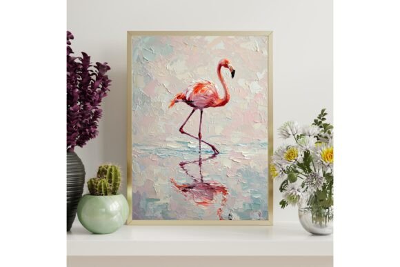 Flamingo Impasto Printable Wall Art