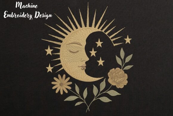 Floral Mystical Moon Face on Black
