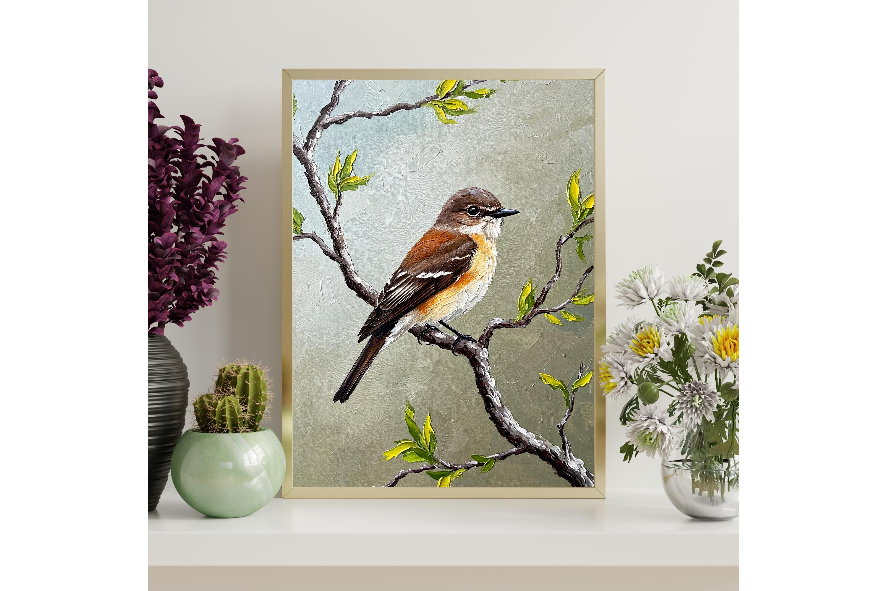 Flycatcher Impasto Wall Art Print