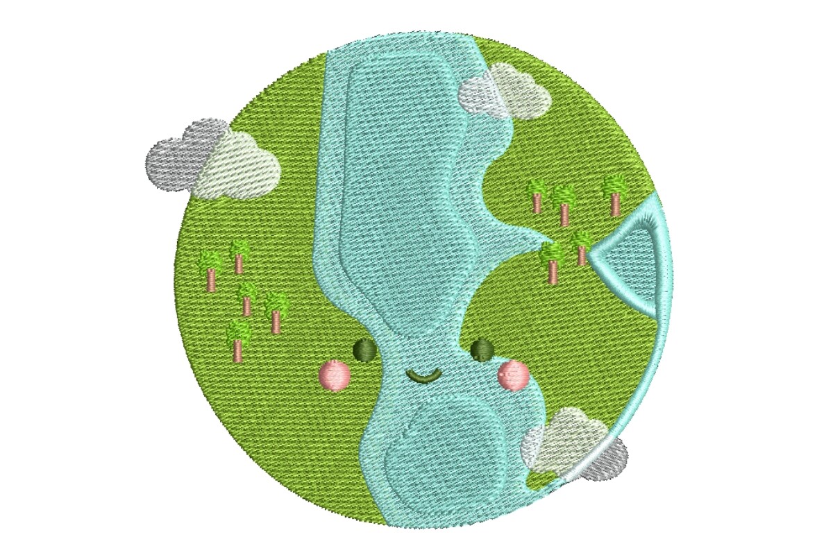 Happy Kawaii Earth with Trees & Clouds