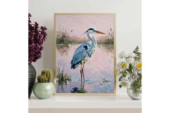 Heron Impasto Painting Printable Art