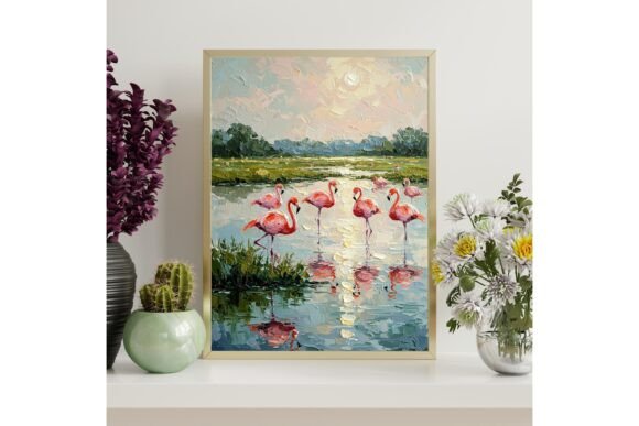 Impasto Flamingo Lake Art Print
