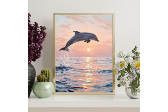 Jumping Dolphin Sunset Wall Art