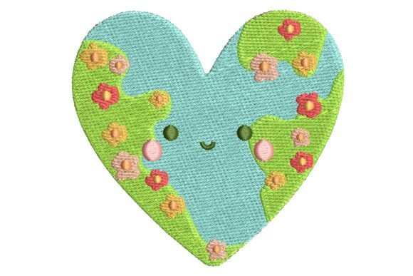 Kawaii Heart Earth with Flowers