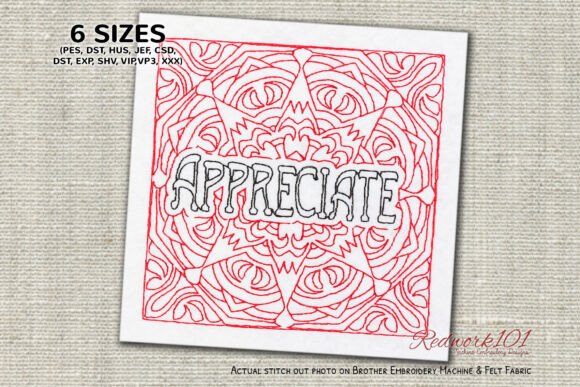 Lovely Word Appreciate Redwork Design