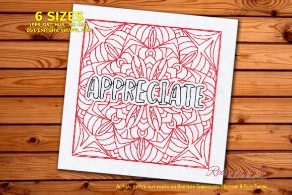 Lovely Word Appreciate Redwork Word