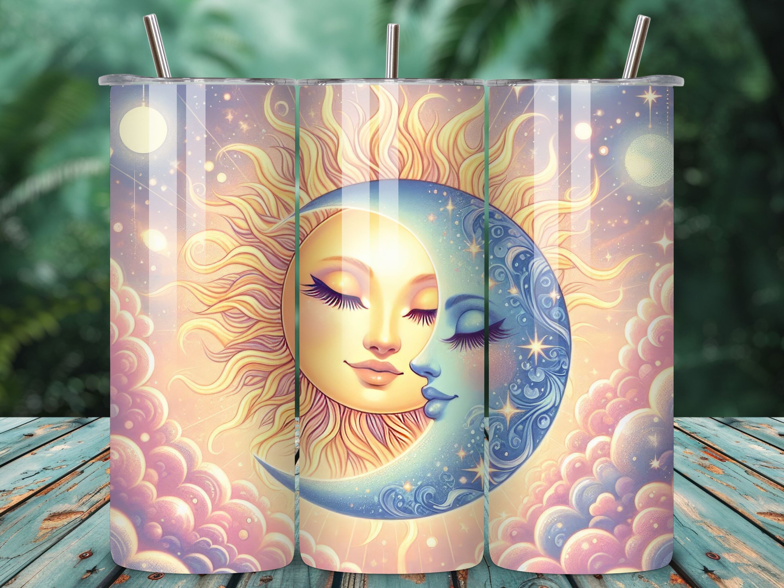 Mystical Sun and Moon Tumbler Wraps Graphic by AVA STORE · Creative Fabrica