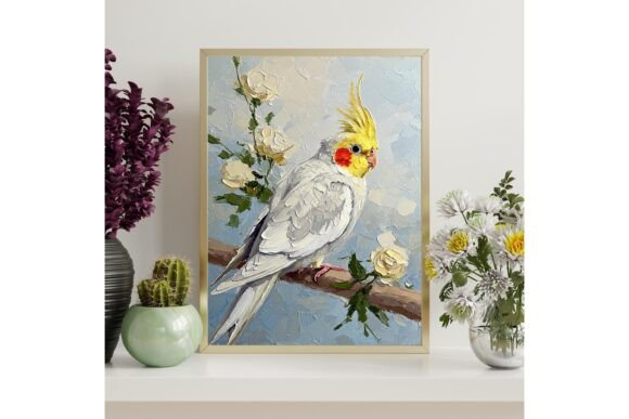 Printable Cockatiel Bird Oil Painting