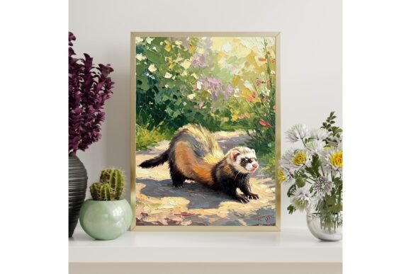 Printable Ferret Flower Garden Wall Art