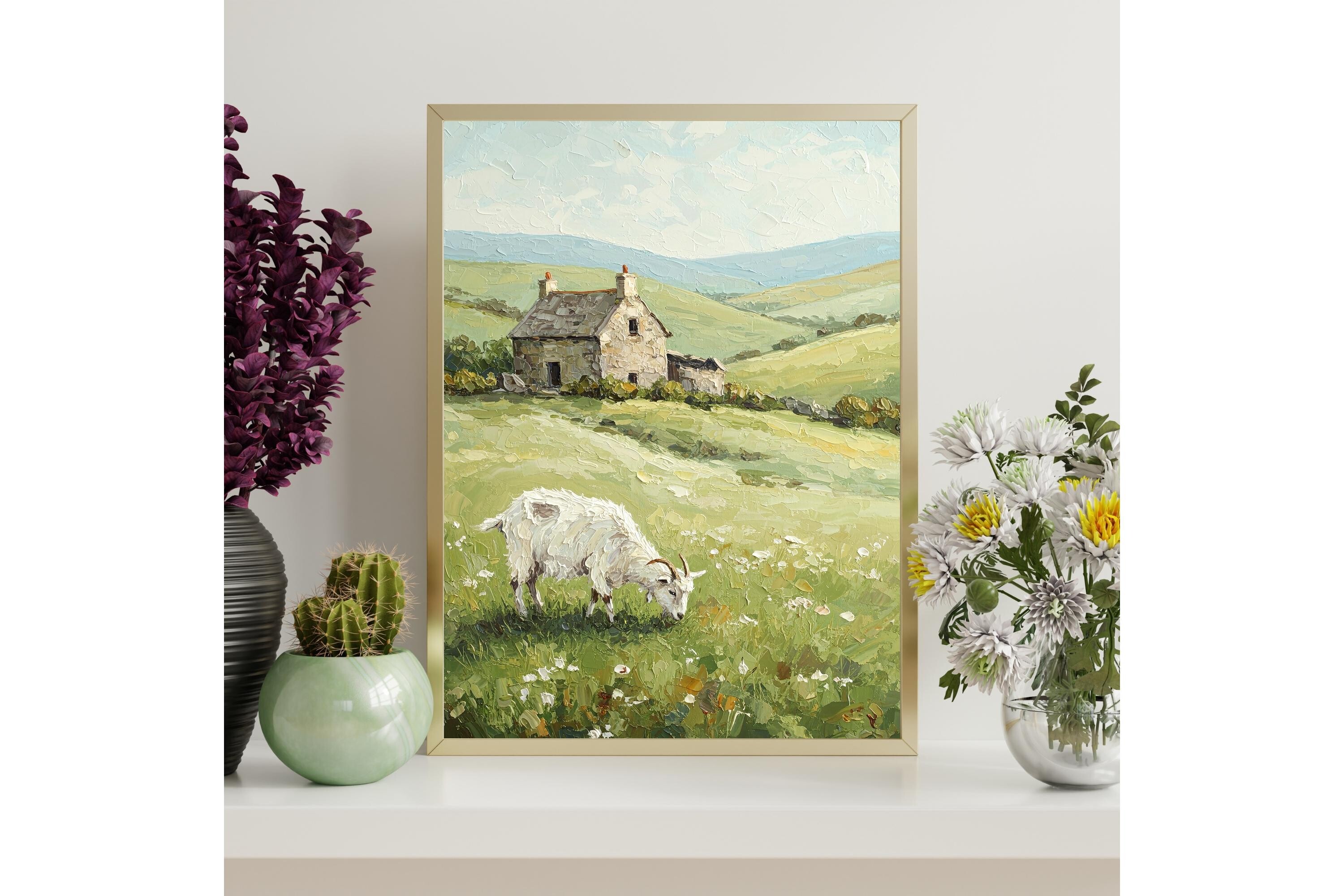 Printable Impasto Goat Cottage Wall Art