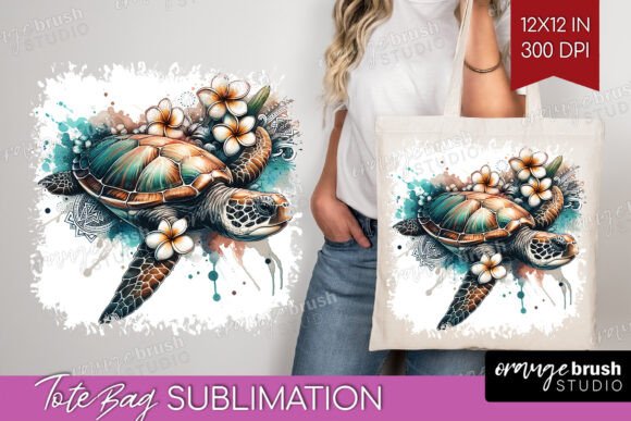 Sea Turtle Tropical Tote Bag PNG Graphic Crafts By Orange Brush Studio