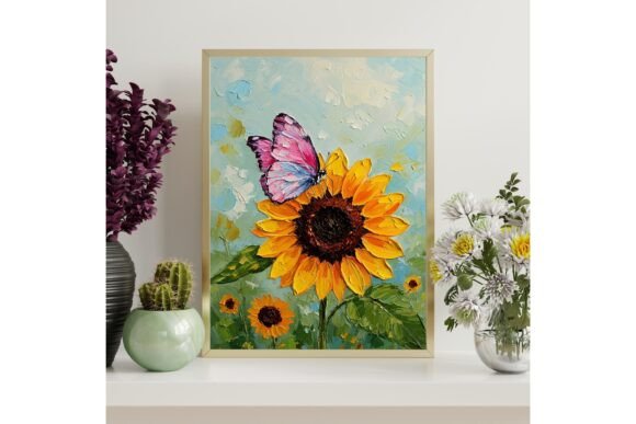 Sunflower and Butterfly Wall Art Print