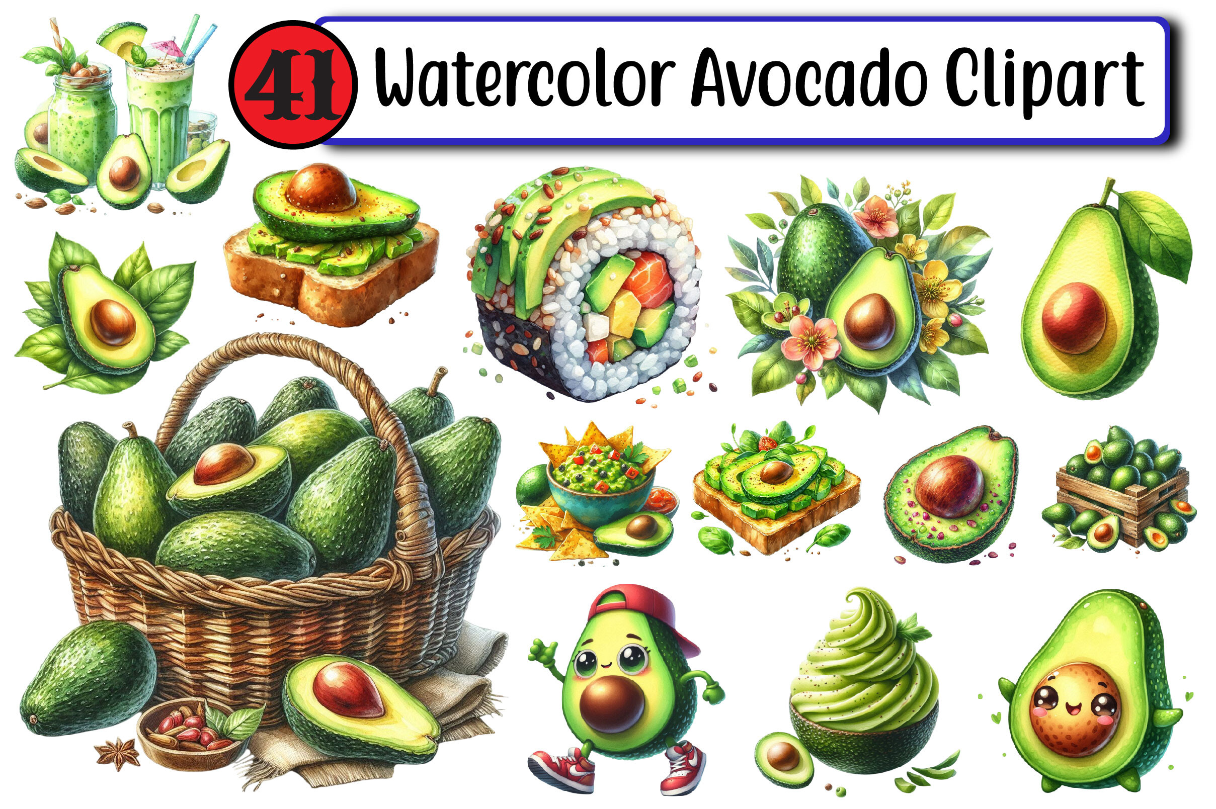 Watercolor Avocado Clipart Graphic by Design Market · Creative Fabrica