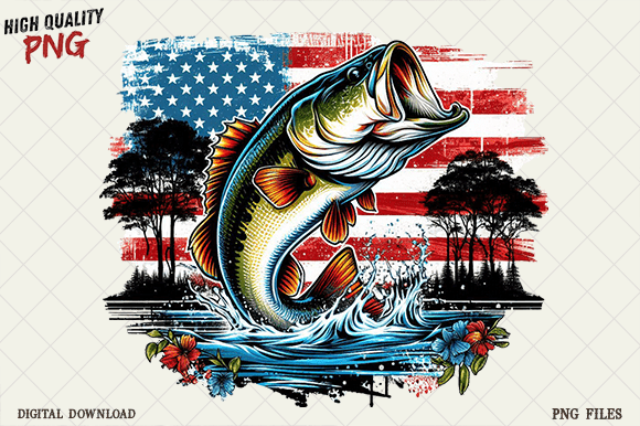 American Flag Bass Fish 4th of July Png Grafik T-shirt Designs Von SmartSvgArt