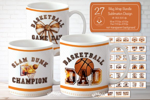 Basketball Mug Wrap Sublimation Design Graphics