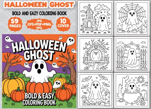 Cute Halloween Ghost Coloring Book Pages