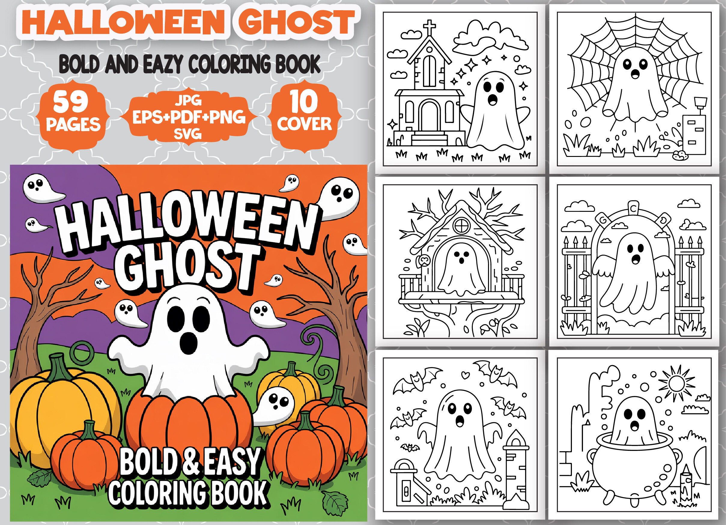 Cute Halloween Ghost Coloring Book Pages Graphic by Creative Art ...