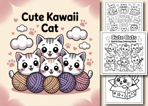 Cute Kawaii Cat Bold & Easy Color Book