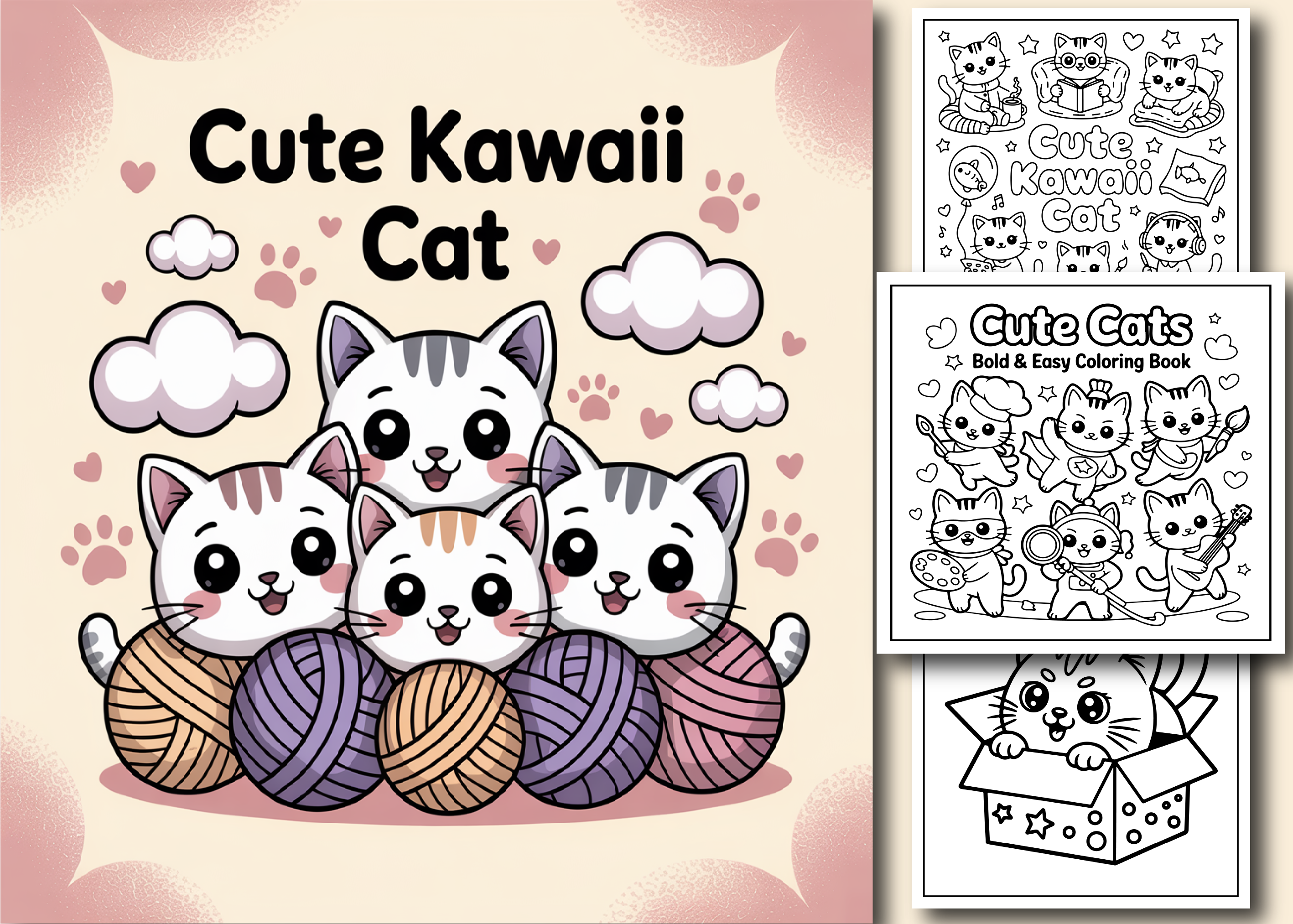 Cute Kawaii Cat Bold & Easy Color Book