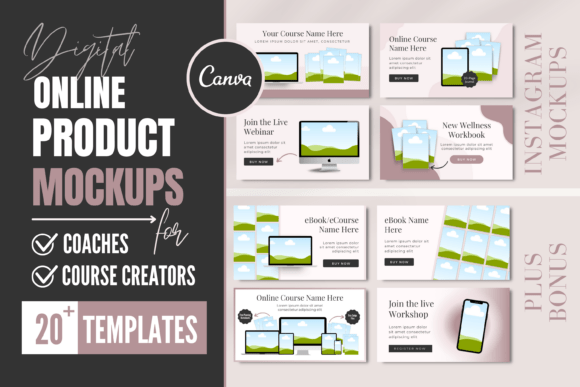 Digital Product Mockup Listing Canva Template for online course promotion