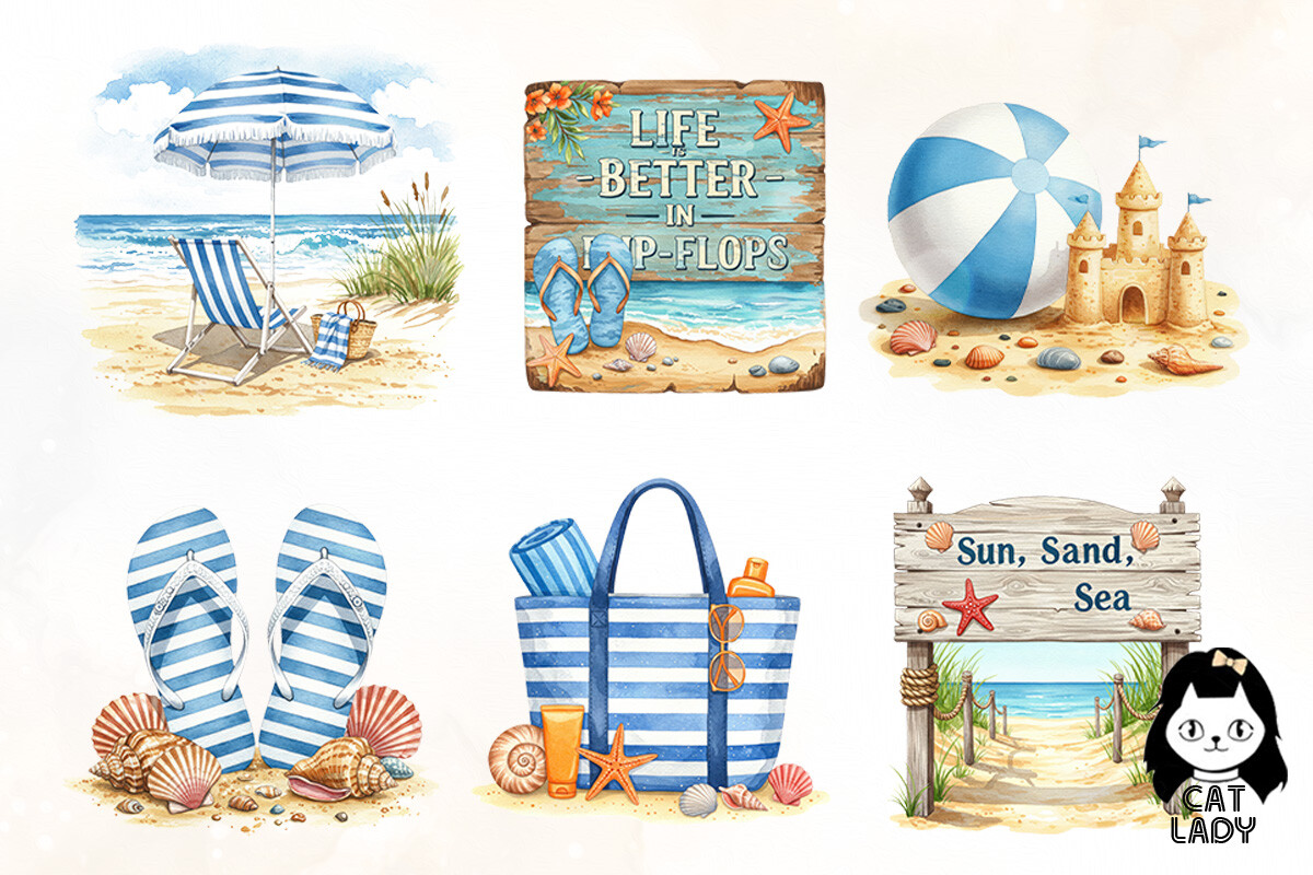 Nautical Ocean Watercolor Clipart Bundle - photo 2