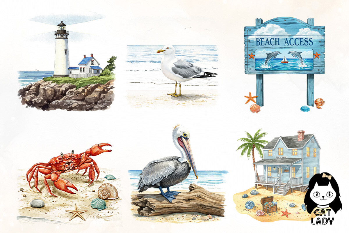 Nautical Ocean Watercolor Clipart Bundle - photo 3