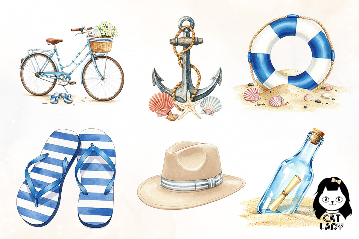 Nautical Ocean Watercolor Clipart Bundle - photo 4