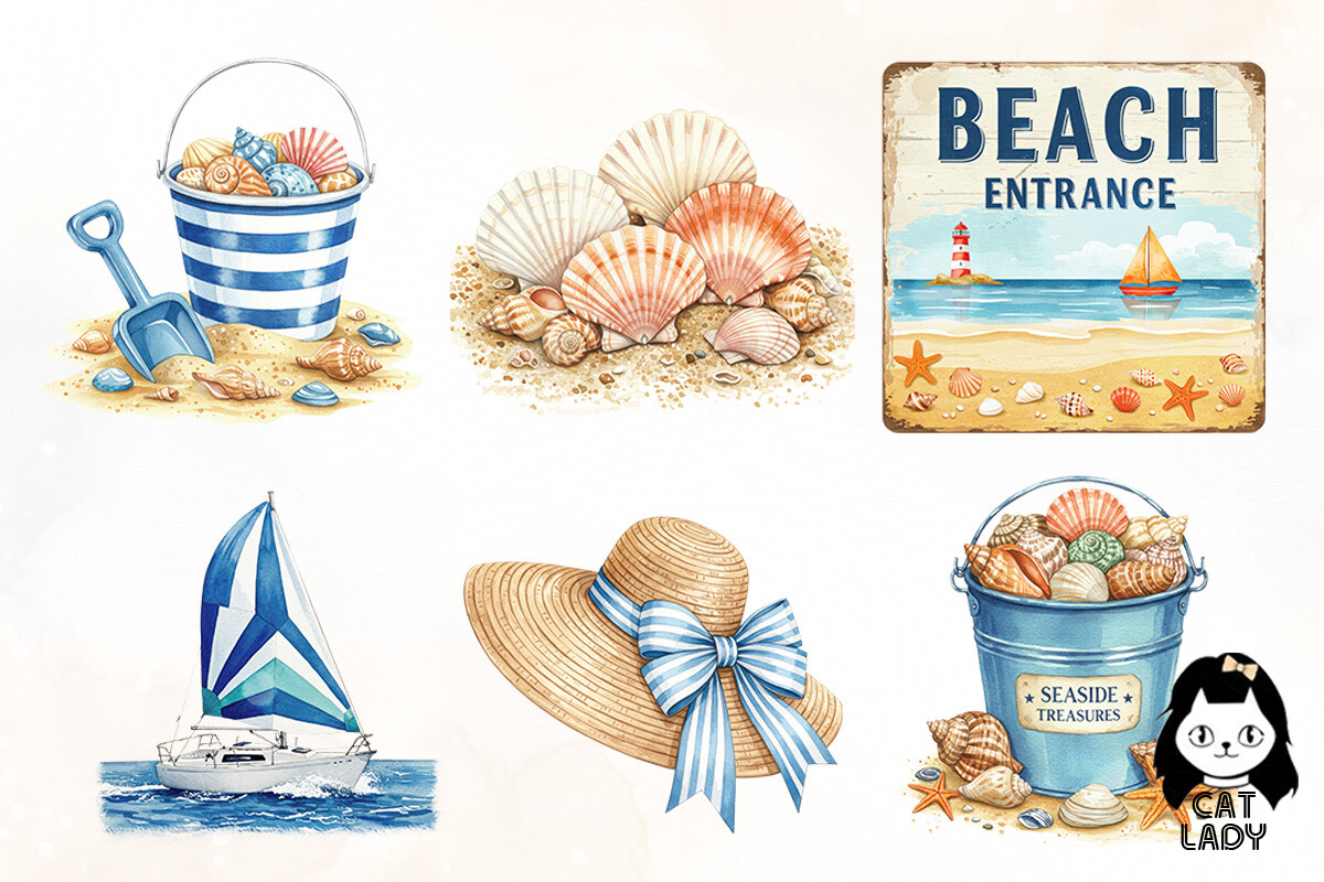 Nautical Ocean Watercolor Clipart Bundle - photo 5