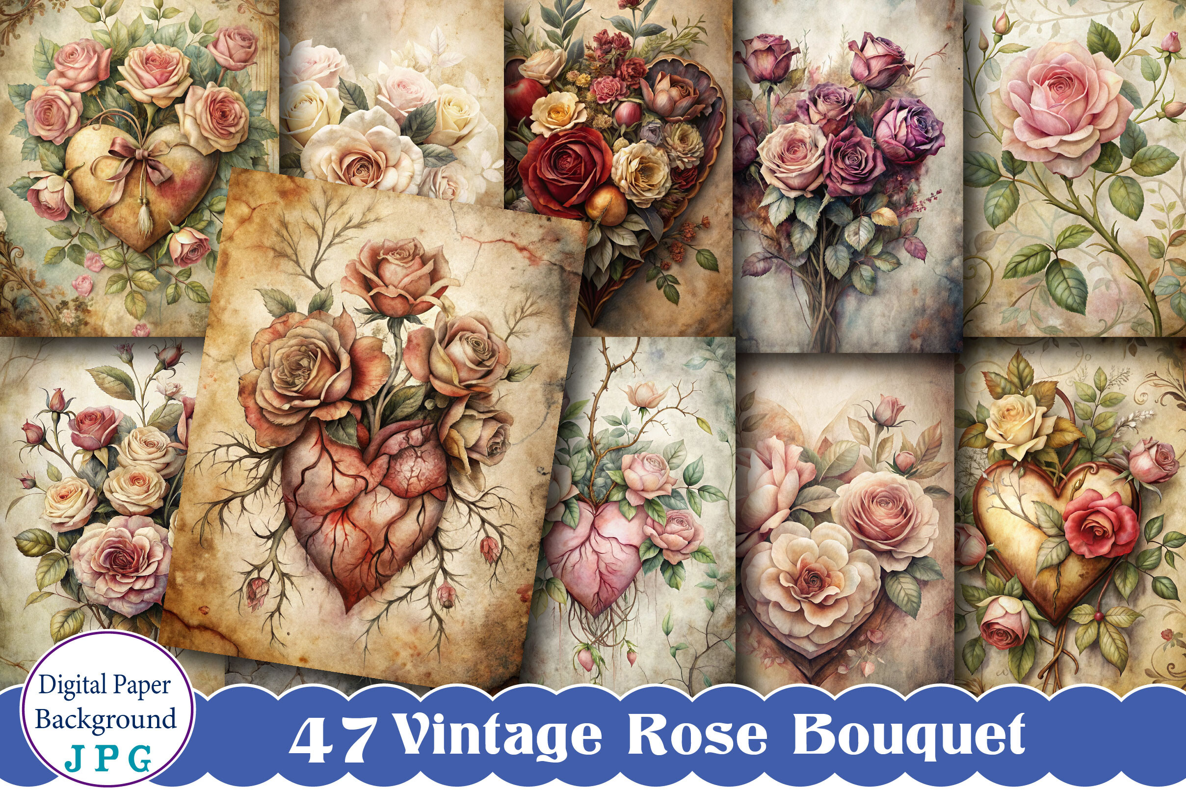 Vintage Rose Bouquet Junk Journal Pages Graphic by Vintage · Creative ...