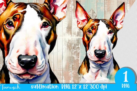Watercolor bull terrier sublimation tumbler wrap JPG