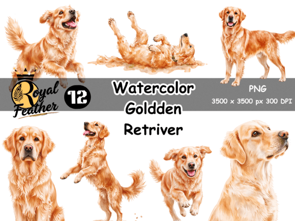 watercolor golden retriever clipart svg png sublimation mug canvas print gift