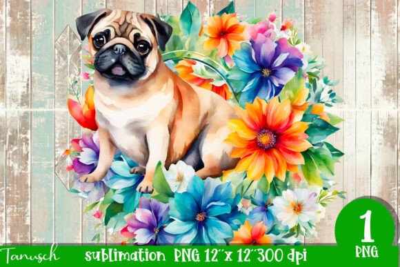 Watercolor Pug Sublimation PNG for Cricut Mug Press and 20oz tumbler blanks