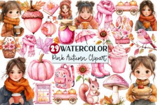 Watercolor Pink Fall Autumn Clipart Graphic by Rose Art · Creative Fabrica