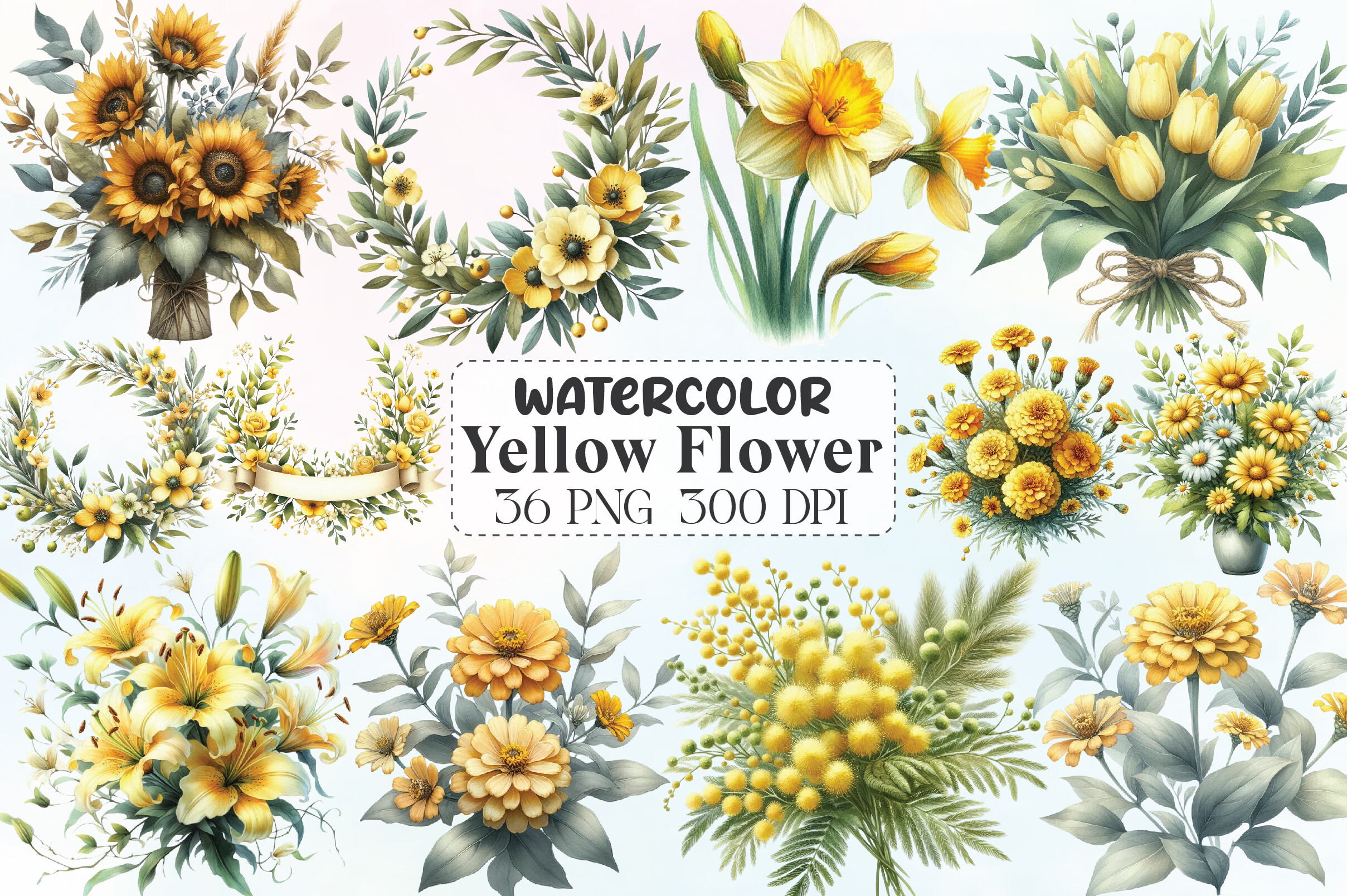 Watercolor Yellow Flower Clipart Graphic by CraftArtStudio · Creative ...