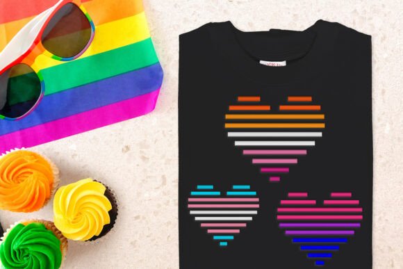 5 Color Striped Heart Mini Embroidery