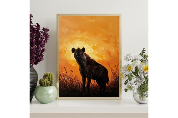 African Hyena Sunset Printable Wall Art