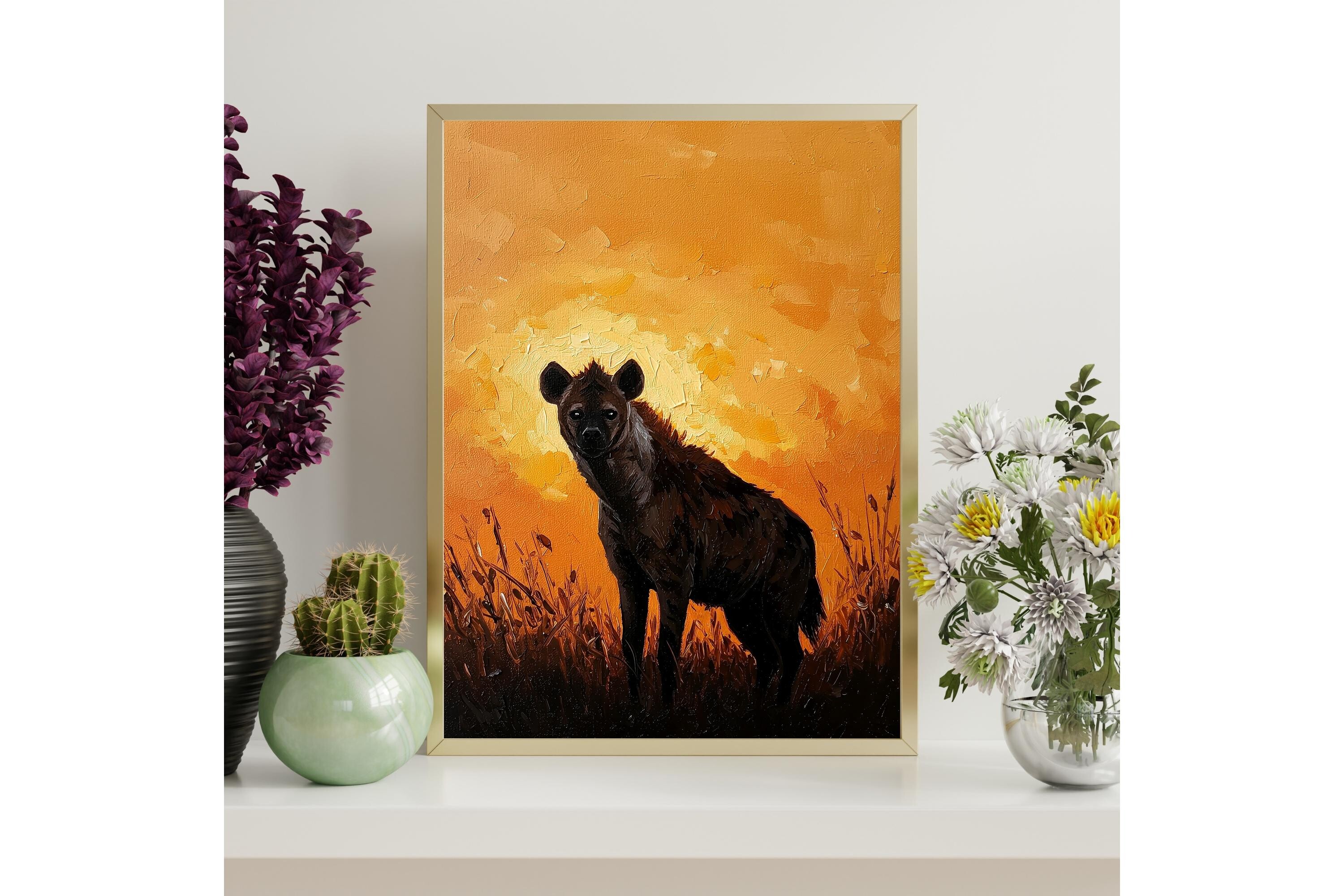 African Hyena Sunset Printable Wall Art