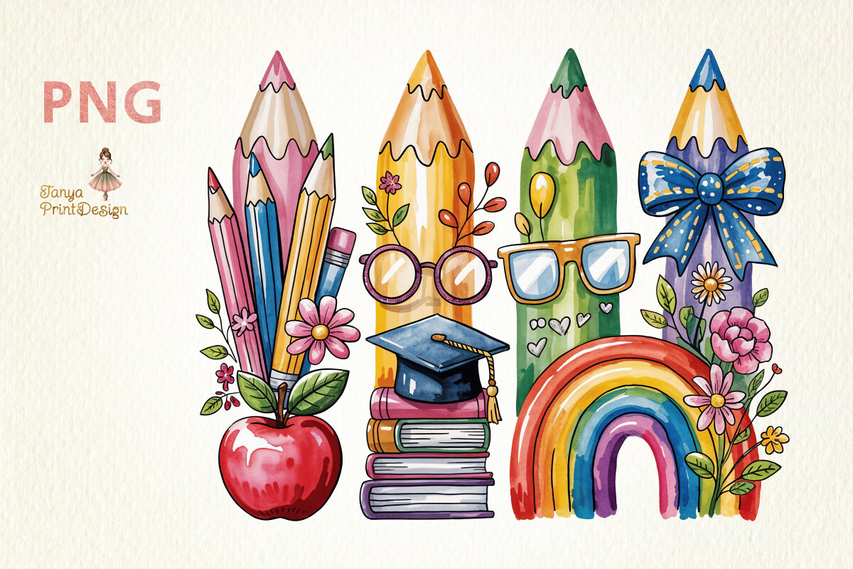 Back to School Watercolor Pencil Set PNG