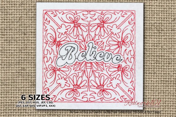Believe Word Redwork Design