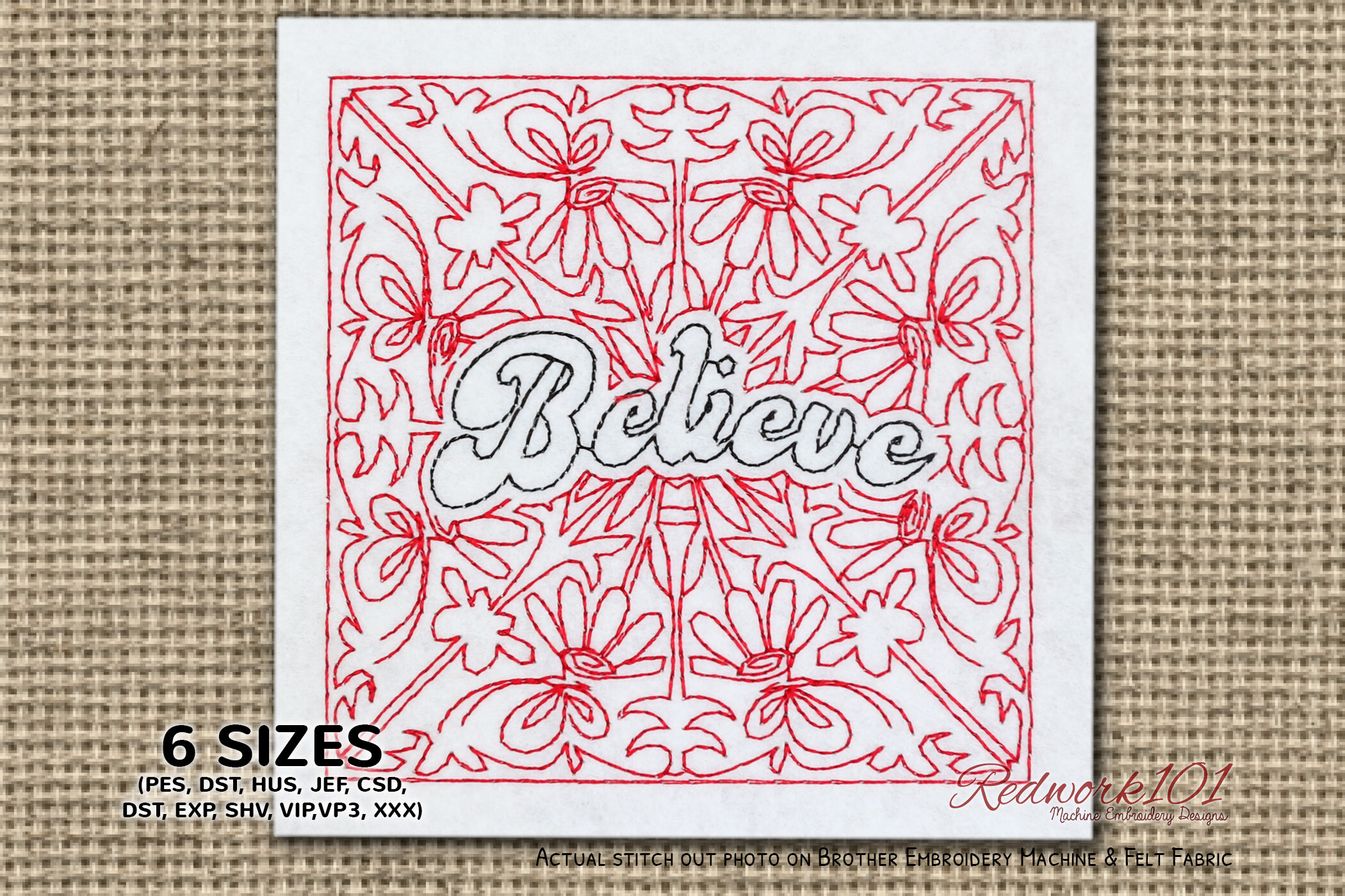 Believe Word Redwork Design
