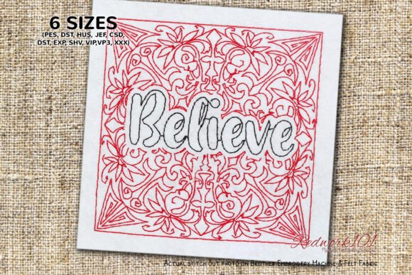 Believe Word Redwork Embroidery