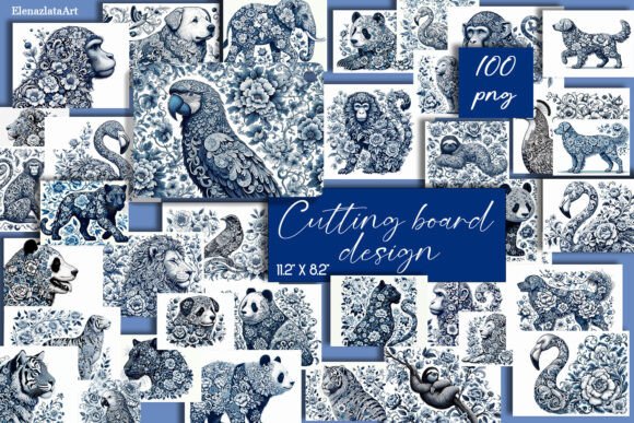 Blue Toile Chinoiserie, Cutting Board Gráfico Ilustraciones Imprimibles Por ElenaZlataArt