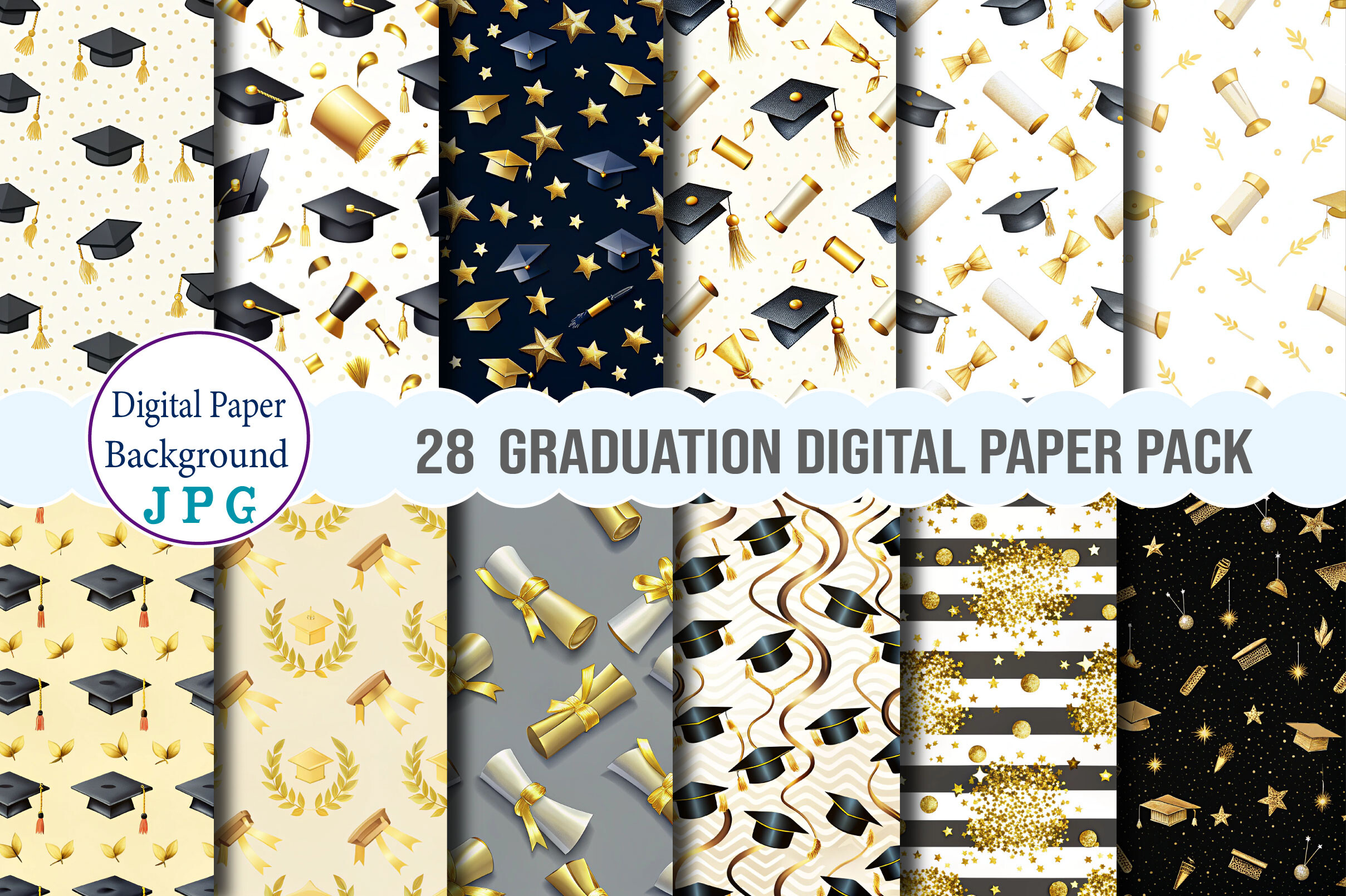 Graduation Digital Paper Pack Graphic by Vintage · Creative Fabrica